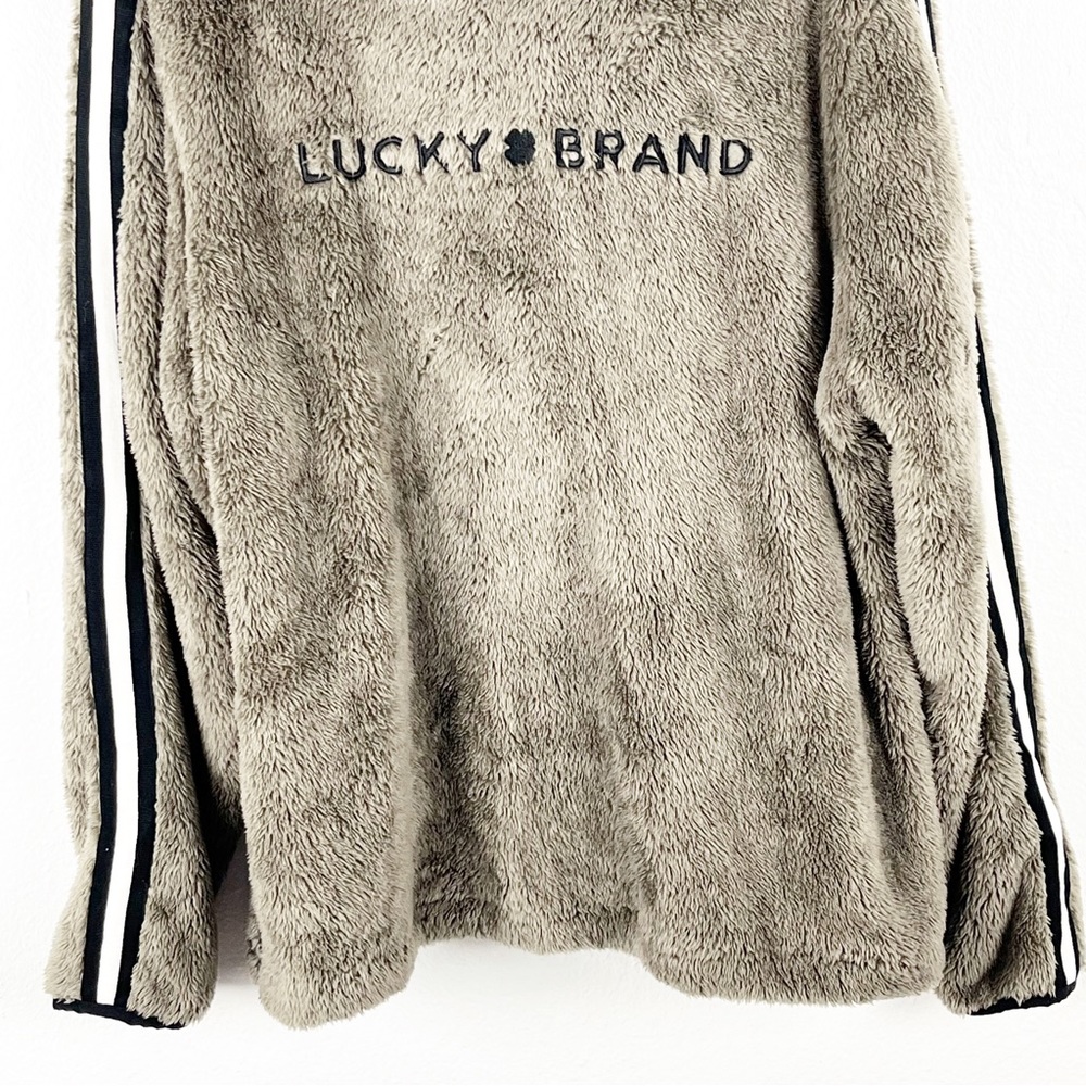 LUCKY BRAND Brown Plush Soft Spellout Logo Long Sleeves Hoodie Pullover Large - Picture 5 of 9